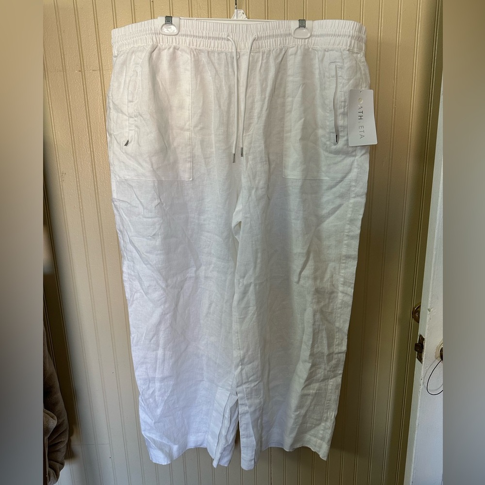 Athleta white plus size linen pants